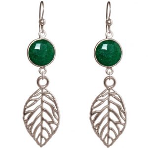GEMSHINE Damenohrringe mit Smaragden und Blätter. Naturschmuck Ohrhänger 925 Silber, vergoldet oder rose. Made in Munich / Germany. Qualitätsvoller Schmuck im Etui, Metall Farbe:Silber