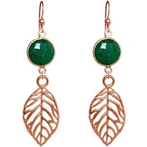 GEMSHINE Damenohrringe mit Smaragden und Blätter. Naturschmuck Ohrhänger 925 Silber, vergoldet oder rose. Made in Munich / Germany. Qualitätsvoller Schmuck im Etui, Metall Farbe:Silber rose vergoldet