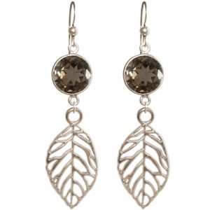 GEMSHINE Damenohrringe mit Rauchquarzen und Blätter. Naturschmuck Ohrhänger in 925 Silber, vergoldet oder rose. Made in Munich / Germany. Qualitätsvoller Schmuck., Metall Farbe:Silber