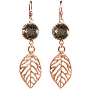GEMSHINE Damenohrringe mit Rauchquarzen und Blätter. Naturschmuck Ohrhänger in 925 Silber, vergoldet oder rose. Made in Munich / Germany. Qualitätsvoller Schmuck., Metall Farbe:Silber rose vergoldet