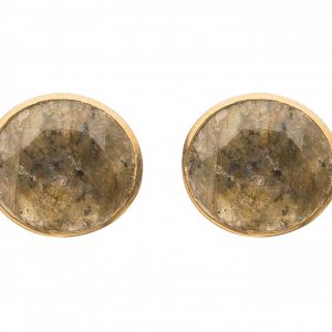 Gemshine - Damen - Ohrringe - 925 Silber vergoldet - Labradorit - Grau - 13mm