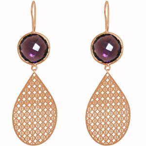 GEMSHINE Damenohrringe mit Mandalas und Amethysten hervorragender Qualität. Ohrhänger. Made in Madrid / Spanien. Im eleganten Geschenketui., Metall Farbe:Silber rose vergoldet
