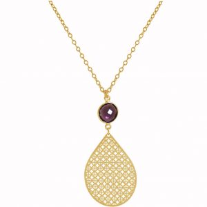 GEMSHINE Halskette mit Mandala und Amethyst Edelstein. Anhänger aus Silber, vergoldet oder rose an 45cm Kette. Made in Madrid / Spanien. Im eleganten Geschenketui., Metall Farbe:Silber vergoldet
