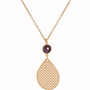 GEMSHINE Halskette mit Mandala und Amethyst Edelstein. Anhänger aus Silber, vergoldet oder rose an 45cm Kette. Made in Madrid / Spanien. Im eleganten Geschenketui., Metall Farbe:Silber rose vergoldet