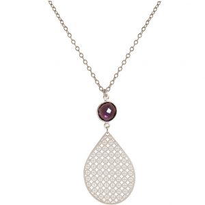 GEMSHINE Halskette mit Mandala und Amethyst Edelstein. Anhänger aus Silber, vergoldet oder rose an 45cm Kette. Made in Madrid / Spanien. Im eleganten Geschenketui., Metall Farbe:Silber