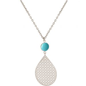 GEMSHINE Halskette mit Mandala und Türkis Edelstein. Anhänger aus Silber, vergoldet oder rose an 45cm Kette. Made in Madrid / Spanien. Im edlen Geschenketui., Metall Farbe:Silber