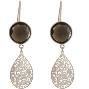 GEMSHINE Damenohrringe mit Mandalas und Rauchquarzen hervorragender Qualität. Ohrhänger. Made in Madrid / Spanien. Im eleganten Geschenketui., Metall Farbe:Silber