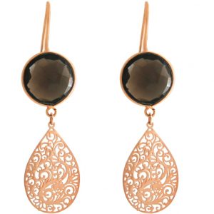 GEMSHINE Damenohrringe mit Mandalas und Rauchquarzen hervorragender Qualität. Ohrhänger. Made in Madrid / Spanien. Im eleganten Geschenketui., Metall Farbe:Silber rose vergoldet