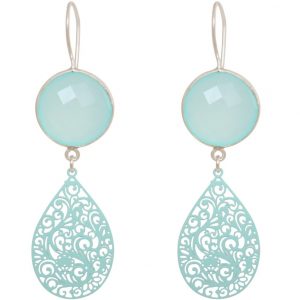 GEMSHINE Damenohrringe mit Mandalas und Chalcedon Edelsteinen. Ohrhänger. Made in Madrid / Spanien. Im eleganten Geschenketui geliefert., Metall Farbe:Silber