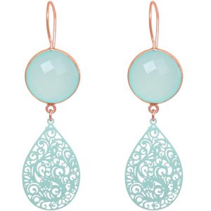 GEMSHINE Damenohrringe mit Mandalas und Chalcedon Edelsteinen. Ohrhänger. Made in Madrid / Spanien. Im eleganten Geschenketui geliefert., Metall Farbe:Silber rose vergoldet