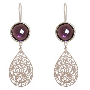 GEMSHINE Damenohrringe mit Mandalas und Amethysten hervorragender Qualität. Ohrhänger. Made in Madrid / Spanien. Im eleganten Geschenketui., Metall Farbe:Silber