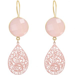 GEMSHINE Damenohrringe mit Mandalas und Rosenquarzen hervorragender Qualität. Ohrhänger. Made in Madrid / Spanien. Im eleganten Geschenketui., Metall Farbe:Silber vergoldet