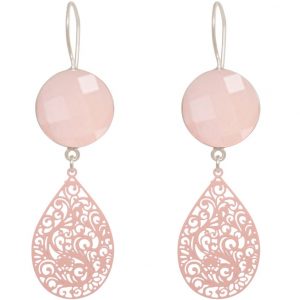 GEMSHINE Damenohrringe mit Mandalas und Rosenquarzen hervorragender Qualität. Ohrhänger. Made in Madrid / Spanien. Im eleganten Geschenketui., Metall Farbe:Silber