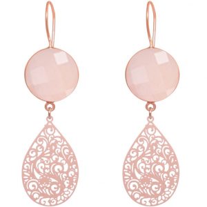 GEMSHINE Damenohrringe mit Mandalas und Rosenquarzen hervorragender Qualität. Ohrhänger. Made in Madrid / Spanien. Im eleganten Geschenketui., Metall Farbe:Silber rose vergoldet