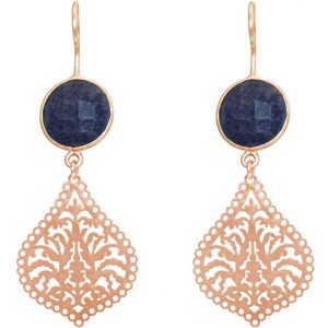GEMSHINE Damenohrringe mit Mandalas und blaue Saphiren hervorragender Qualität. Ohrhänger. Made in Madrid / Spanien. Im eleganten Geschenketui., Metall Farbe:Silber rose vergoldet