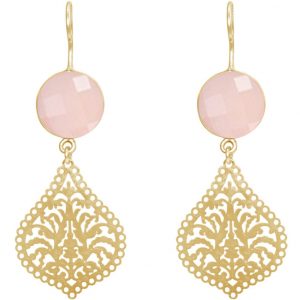 GEMSHINE Damenohrringe mit Mandalas und Rosenquarzen hervorragender Qualität. Made in Madrid / Spanien. Im eleganten Geschenketui., Metall Farbe:Silber vergoldet