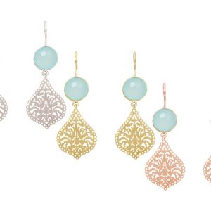 GEMSHINE Damenohrringe mit Mandalas und Chalcedon Edelsteinen. Ohrhänger .Made in Madrid / Spanien. Im eleganten Geschenketui geliefert.