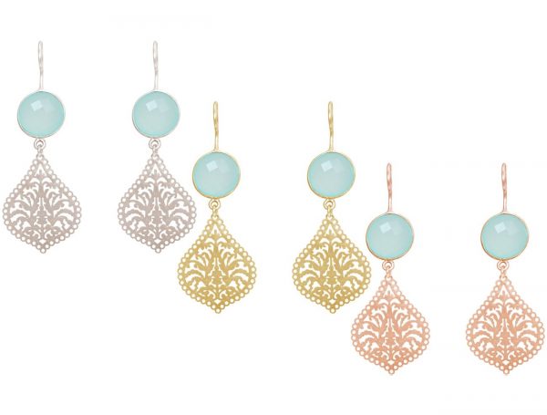 GEMSHINE Damenohrringe mit Mandalas und Chalcedon Edelsteinen. Ohrhänger .Made in Madrid / Spanien. Im eleganten Geschenketui geliefert.