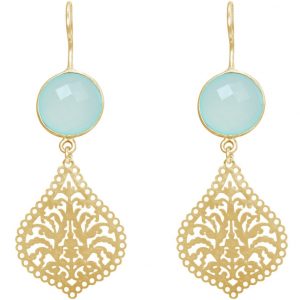 GEMSHINE Damenohrringe mit Mandalas und Chalcedon Edelsteinen. Ohrhänger .Made in Madrid / Spanien. Im eleganten Geschenketui geliefert., Metall Farbe:Silber vergoldet