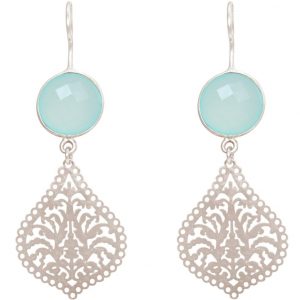 GEMSHINE Damenohrringe mit Mandalas und Chalcedon Edelsteinen. Ohrhänger .Made in Madrid / Spanien. Im eleganten Geschenketui geliefert., Metall Farbe:Silber