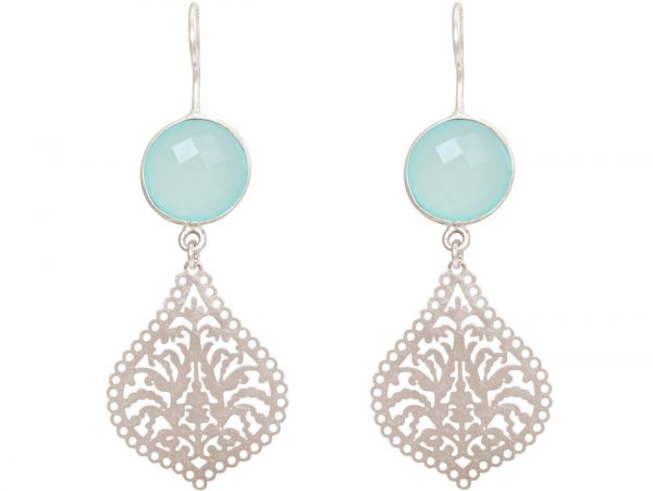 GEMSHINE Damenohrringe mit Mandalas und Chalcedon Edelsteinen. Ohrhänger .Made in Madrid / Spanien. Im eleganten Geschenketui geliefert., Metall Farbe:Silber