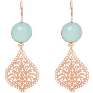 GEMSHINE Damenohrringe mit Mandalas und Chalcedon Edelsteinen. Ohrhänger .Made in Madrid / Spanien. Im eleganten Geschenketui geliefert., Metall Farbe:Silber rose vergoldet