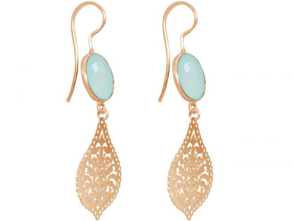GEMSHINE Damenohrringe mit Mandalas und Chalcedon Edelsteinen. Ohrhänger .Made in Madrid / Spanien. Im eleganten Geschenketui geliefert., Metall Farbe:Silber rose vergoldet – Bild 4