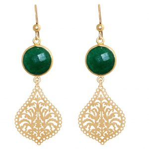 GEMSHINE Damenohrringe mit Mandalas und Smaragden hervorragender Qualität. Ohrhänger. Made in Madrid / Spanien. Im eleganten Geschenketui geliefert, Metall Farbe:Silber vergoldet
