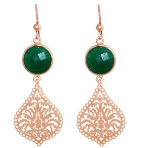 GEMSHINE Damenohrringe mit Mandalas und Smaragden hervorragender Qualität. Ohrhänger. Made in Madrid / Spanien. Im eleganten Geschenketui geliefert, Metall Farbe:Silber rose vergoldet