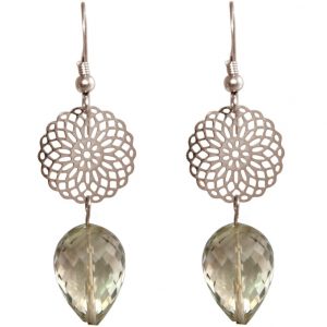 GEMSHINE Damenohrringe mit Mandalas und Rauchquarzen hervorragender Qualität. Made in Madrid / Spanien. Im eleganten Geschenketui., Metall Farbe:Silber