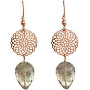 GEMSHINE Damenohrringe mit Mandalas und Rauchquarzen hervorragender Qualität. Made in Madrid / Spanien. Im eleganten Geschenketui., Metall Farbe:Silber rose vergoldet