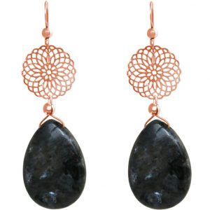 GEMSHINE Damenohrringe mit Mandalas und Labradoriten hervorragender Qualität. Ohrhänger. Made in Madrid / Spanien. Im eleganten Geschenketui., Metall Farbe:Silber rose vergoldet