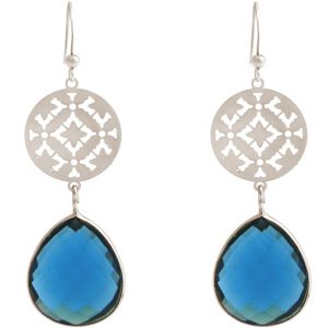 GEMSHINE Damenohrringe mit Mandalas und Blautopas Edelsteinen hervorragender Qualität. Ohrhänger. Made in Madrid / Spanien. Im eleganten Geschenketui geliefert., Metall Farbe:Silber