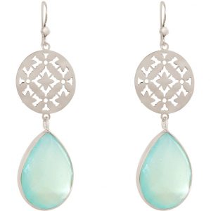 GEMSHINE Damenohrringe mit Mandalas und meeresgrünen Chalcedon Edelsteinen hervorragender Qualität. Ohrhänger. Made in Madrid / Spanien. Im eleganten Geschenketui, Metall Farbe:Silber