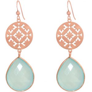GEMSHINE Damenohrringe mit Mandalas und meeresgrünen Chalcedon Edelsteinen hervorragender Qualität. Ohrhänger. Made in Madrid / Spanien. Im eleganten Geschenketui, Metall Farbe:Silber rose vergoldet