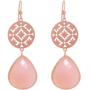 GEMSHINE Damenohrringe mit Mandalas und Rosenquarz Edelsteinen hervorragender Qualität. Ohrhänger. Made in Madrid / Spanien. Im eleganten Geschenketui geliefert., Metall Farbe:Silber rose vergoldet