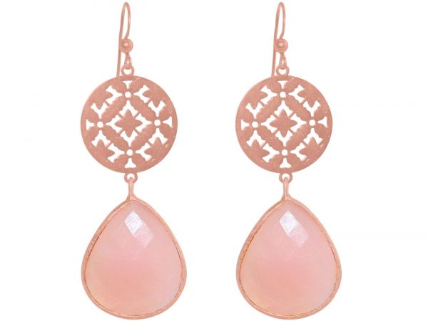 GEMSHINE Damenohrringe mit Mandalas und Rosenquarz Edelsteinen hervorragender Qualität. Ohrhänger. Made in Madrid / Spanien. Im eleganten Geschenketui geliefert., Metall Farbe:Silber rose vergoldet