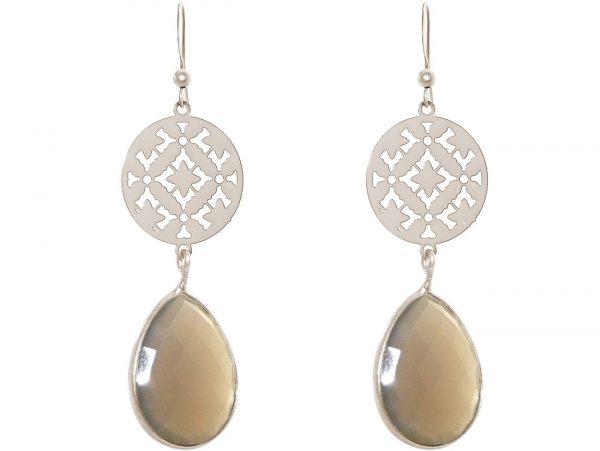 GEMSHINE Damenohrringe mit Mandalas und grauen Achat Edelsteinen hervorragender Qualität. Ohrhänger. Made in Madrid / Spanien. Im eleganten Geschenketui geliefert., Metall Farbe:Silber – Bild 3