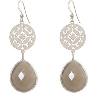GEMSHINE Damenohrringe mit Mandalas und grauen Achat Edelsteinen hervorragender Qualität. Ohrhänger. Made in Madrid / Spanien. Im eleganten Geschenketui geliefert., Metall Farbe:Silber