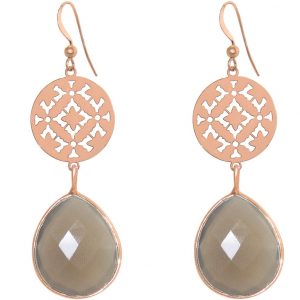 GEMSHINE Damenohrringe mit Mandalas und grauen Achat Edelsteinen hervorragender Qualität. Ohrhänger. Made in Madrid / Spanien. Im eleganten Geschenketui geliefert., Metall Farbe:Silber rose vergoldet