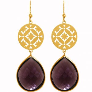 GEMSHINE Damenohrringe mit Mandalas und Amethyst Edelsteinen hervorragender Qualität. Ohrhänger. Made in Madrid / Spanien. Im eleganten Geschenketui geliefert., Metall Farbe:Silber vergoldet