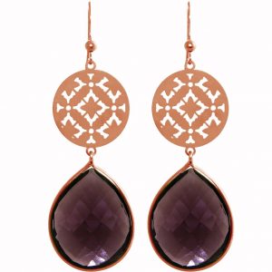 GEMSHINE Damenohrringe mit Mandalas und Amethyst Edelsteinen hervorragender Qualität. Ohrhänger. Made in Madrid / Spanien. Im eleganten Geschenketui geliefert., Metall Farbe:Silber rose vergoldet