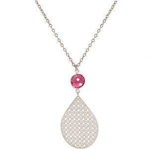 GEMSHINE Halskette mit Mandala und Rubin Quarz. Anhänger aus Silber, vergoldet oder rose an 45cm Kette. Made in Madrid / Spanien. Im elden Geschenketui geliefert., Metall Farbe:Silber