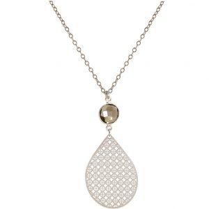 GEMSHINE Halskette mit Mandala und Rauchquarz Edelstein. Anhänger aus Silber, vergoldet oder rose an 45cm Kette. Made in Madrid / Spanien. Im edlen Geschenketui., Metall Farbe:Silber