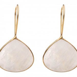 Gemshine - Damen - Ohrringe - 925 Silber Vergoldet - Mondstein - Weiss - 4 cm