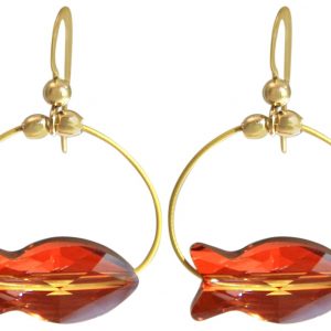 Gemshine - Damen - Ohrringe - Vergoldet - Fisch - Rot - MADE WITH SWAROVSKI ELEMENTS® - 3 cm