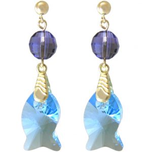 Gemshine - Damen - Ohrringe - Vergoldet - Fisch - Blau - Violett - MADE WITH SWAROVSKI ELEMENTS® - 3,5 cm