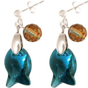 Gemshine - Damen - Ohrringe - 925 Silber - Fisch - Blau - MADE WITH SWAROVSKI ELEMENTS® - 3 cm