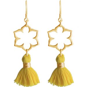 Gemshine - Damen - Ohrringe - Ohrhänger - 925 Silber - Vergoldet - Lotus Blume - Mandala - Quaste - Goldgelb - YOGA - 4,5 cm