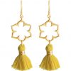 Gemshine - Damen - Ohrringe - Ohrhänger - 925 Silber - Vergoldet - Lotus Blume - Mandala - Quaste - Goldgelb - YOGA - 4,5 cm